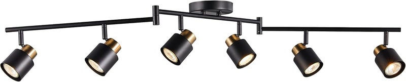 CRAFTRONOS 6 Light Foldable Track Lighting Kit, Matt Black Brass Finish Adjustable with Moden Flush Mount Ceiling Spotlight for Kitchen,Dining,Living Room,Home Improvement - Image 1